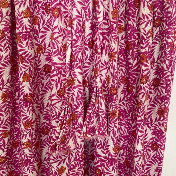 Anthropologie Abstract Floral Smocked Jogger Pants Belt Tie Pink White XS - Picture 3 of 8